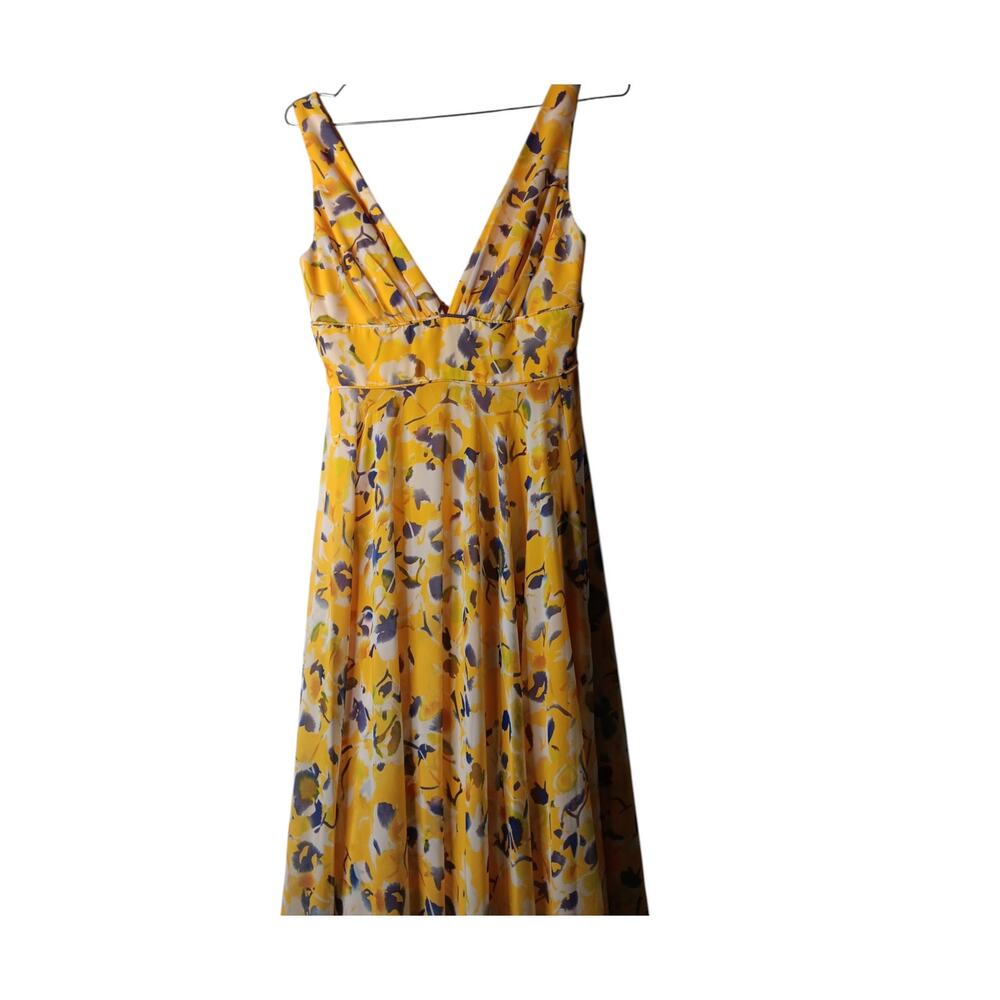 New with tags Mac Duggal 70206 Yellow Floral Maxi Dress Plunge V Size 0 - Picture 3 of 15